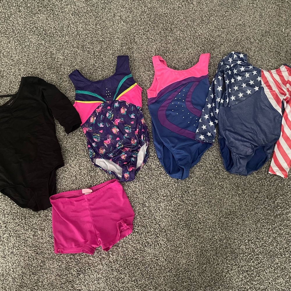 Little Girl’s Colorful Gymnastics Leotards and Shorts Set size 7/8
